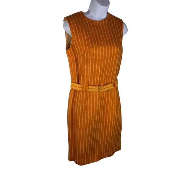 Vtg 1960s Lanz Orange Yellow Striped Sleeveless Mod Dress - Picture 1 of 10